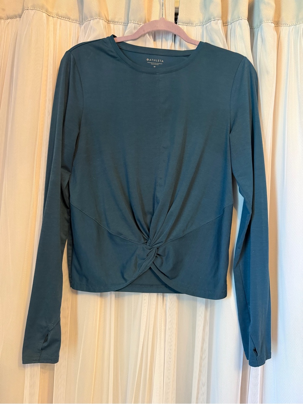 Athleta Teal Twist-Knot Long Sleeve Tee